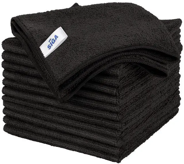 Main image of Microfiber Cleaning Cloth, All-Purpose Microfiber Towels, Streak Free Cleaning Rags, Pack of 12, Black, Size 32 x 32 cm(12.6 x 12.6 inch)