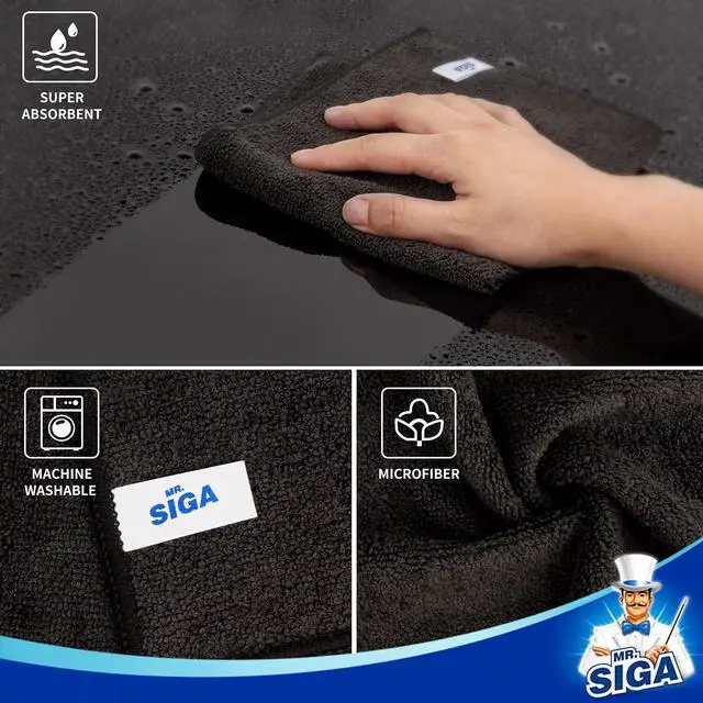 Alt view image 6 of 7 - Microfiber Cleaning Cloth, All-Purpose Microfiber Towels, Streak Free Cleaning Rags, Pack of 12, Black, Size 32 x 32 cm(12.6 x 12.6 inch)