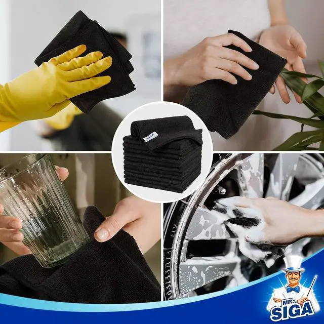 Alt view image 7 of 7 - Microfiber Cleaning Cloth, All-Purpose Microfiber Towels, Streak Free Cleaning Rags, Pack of 12, Black, Size 32 x 32 cm(12.6 x 12.6 inch)