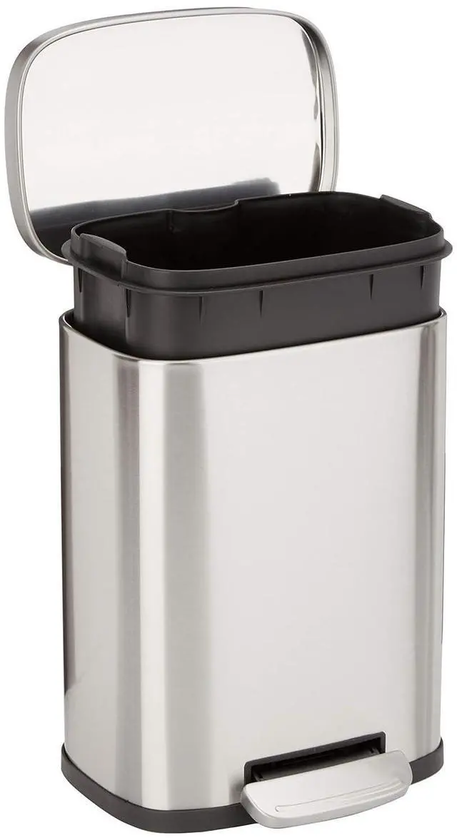 Main image of MINI Trash Can, 1.32 Gallon (5L) Smudge Resistant Rectangular Bin with Soft-Close Lid, Step Foot Pedal, Removable Inner Bucket, Brushed Stainless Steel, for Bathroom, Satin Nickel Finish