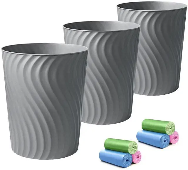 Main image of Small Trash Can, 3 Pack 1.8 Gallons Bathroom Trash Can Waste Basket, Round Garbage Can, Plastic Trash Bin for Kitchen, Dorm, Bedroom, Office, Living Room, Study, Compact Spaces(Grey)