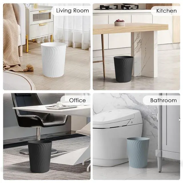 Alt view image 2 of 6 - Small Trash Can, 3 Pack 1.8 Gallons Bathroom Trash Can Waste Basket, Round Garbage Can, Plastic Trash Bin for Kitchen, Dorm, Bedroom, Office, Living Room, Study, Compact Spaces(Grey)