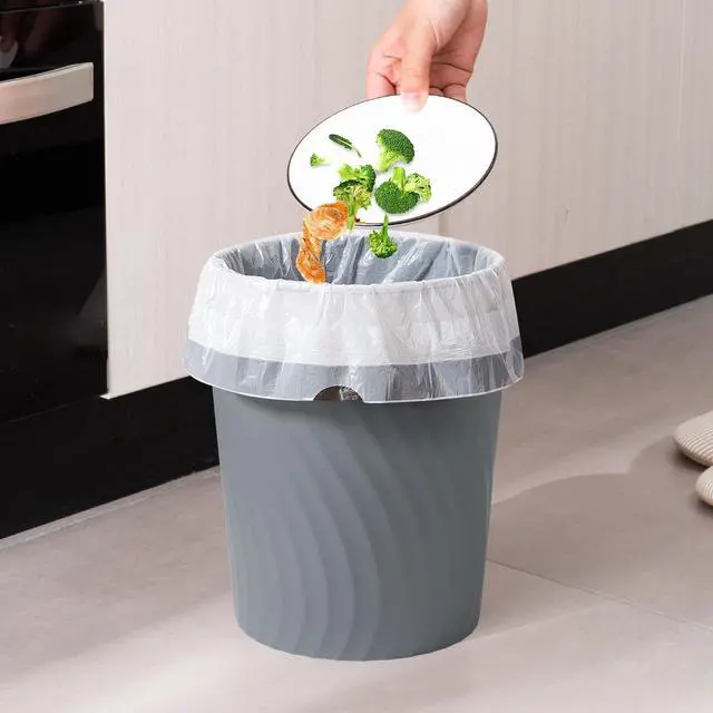 Alt view image 4 of 6 - Small Trash Can, 3 Pack 1.8 Gallons Bathroom Trash Can Waste Basket, Round Garbage Can, Plastic Trash Bin for Kitchen, Dorm, Bedroom, Office, Living Room, Study, Compact Spaces(Grey)
