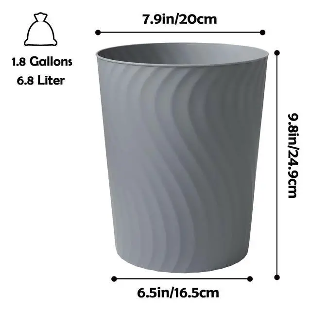 Alt view image 6 of 6 - Small Trash Can, 3 Pack 1.8 Gallons Bathroom Trash Can Waste Basket, Round Garbage Can, Plastic Trash Bin for Kitchen, Dorm, Bedroom, Office, Living Room, Study, Compact Spaces(Grey)