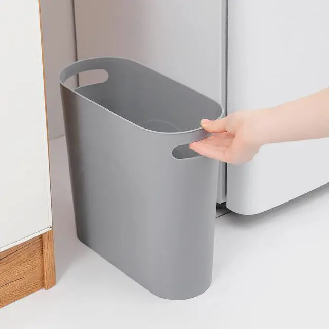 Alt view image 2 of 7 - Small Trash Can, 3.5 Gallon Slim Garbage Can Plastic Waste Basket with Handles Container Bin for Narrow Spaces Bathroom, Bedroom, Kitchen, Office at Home, Grey
