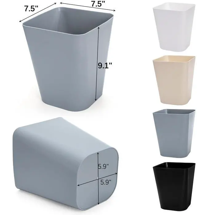 Alt view image 2 of 7 - Set of 4 Plastic Small Trash Can - 1.6 Gallon Square Wastebasket Garbage Can for Home Kitchen Office Bathroom