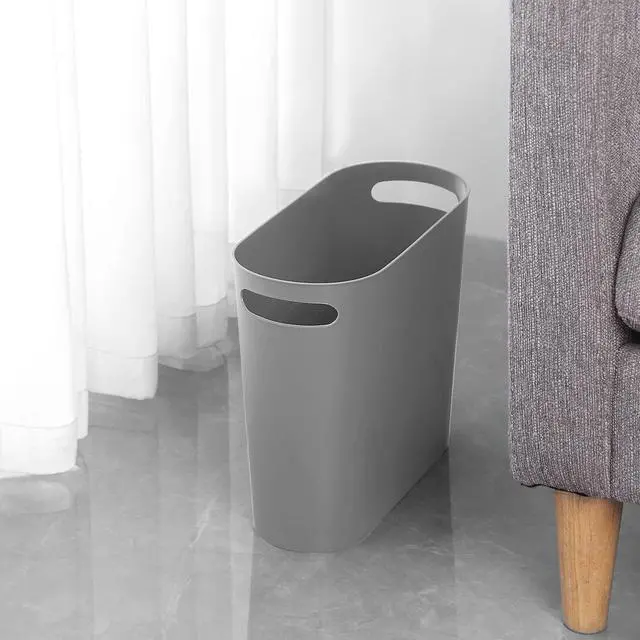 Alt view image 4 of 7 - Small Trash Can, 3.5 Gallon Slim Garbage Can Plastic Waste Basket with Handles Container Bin for Narrow Spaces Bathroom, Bedroom, Kitchen, Office at Home, Grey