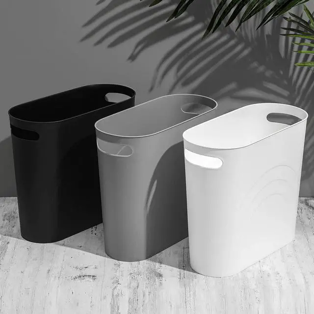Alt view image 6 of 7 - Small Trash Can, 3.5 Gallon Slim Garbage Can Plastic Waste Basket with Handles Container Bin for Narrow Spaces Bathroom, Bedroom, Kitchen, Office at Home, Grey