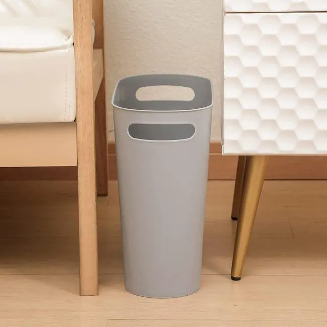 Alt view image 7 of 7 - Small Trash Can, 3.5 Gallon Slim Garbage Can Plastic Waste Basket with Handles Container Bin for Narrow Spaces Bathroom, Bedroom, Kitchen, Office at Home, Grey