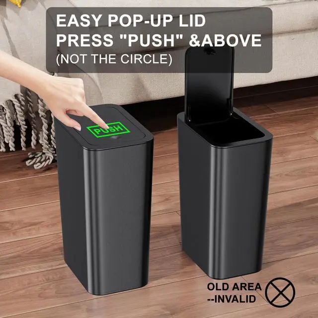 Alt view image 5 of 7 - Bathroom Trash Can with Lid 3 Pack Set, 2 Packs 4 Gal Slim Kitchen Trash Bin and 1 Pack 2.6Gal Garbage Can, Small Trash Can/Trash Bin/Waste Basket for Bedroom (Black, Pack of 3)