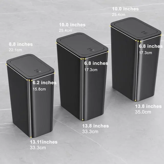 Alt view image 6 of 7 - Bathroom Trash Can with Lid 3 Pack Set, 2 Packs 4 Gal Slim Kitchen Trash Bin and 1 Pack 2.6Gal Garbage Can, Small Trash Can/Trash Bin/Waste Basket for Bedroom (Black, Pack of 3)