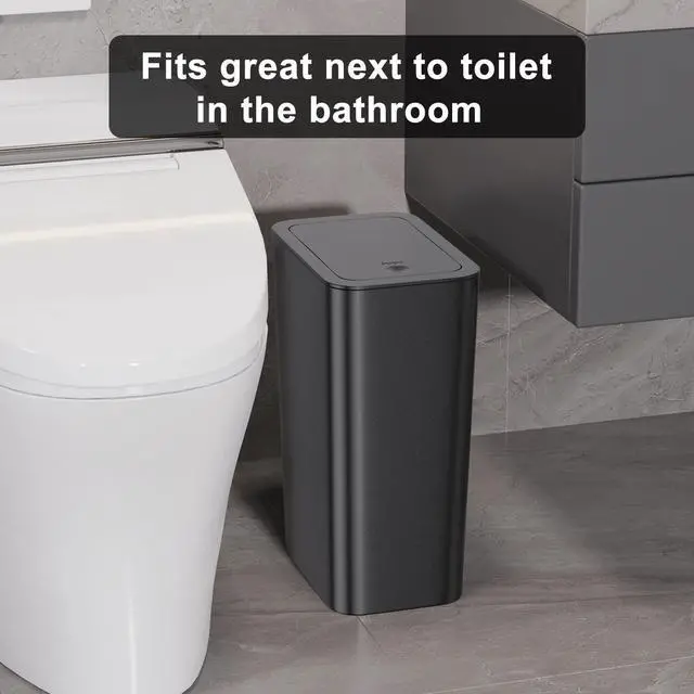 Alt view image 2 of 7 - Bathroom Trash Can with Lid 3 Pack Set, 2 Packs 4 Gal Slim Kitchen Trash Bin and 1 Pack 2.6Gal Garbage Can, Small Trash Can/Trash Bin/Waste Basket for Bedroom (Black, Pack of 3)