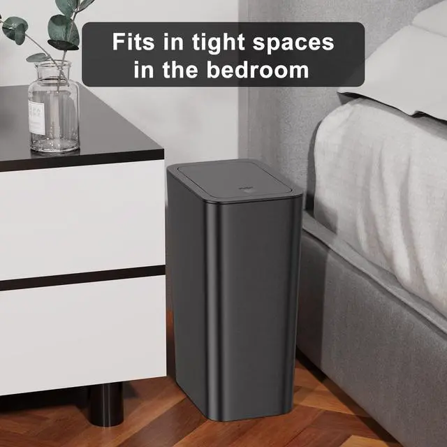 Alt view image 4 of 7 - Bathroom Trash Can with Lid 3 Pack Set, 2 Packs 4 Gal Slim Kitchen Trash Bin and 1 Pack 2.6Gal Garbage Can, Small Trash Can/Trash Bin/Waste Basket for Bedroom (Black, Pack of 3)