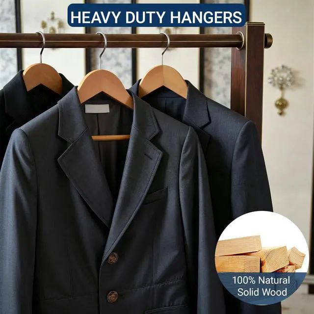 Alt view image 5 of 7 - 20 Pack Wooden Coat Hangers, Natural Wood Suit Hangers with Non-Slip Pant Bar, Clothes Hangers for Closet Organization, Shirts, Jackets, Dresses, and Pants (Natural, 20)