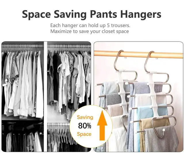 Alt view image 2 of 7 - Pants Hangers 2 Pack Space Saving Metal Closet Organizer,Clothes Pants Hangers,Anti-Slip Design,Closet Organizers and Storage for Pants Jeans Skirts Scarf Legging
