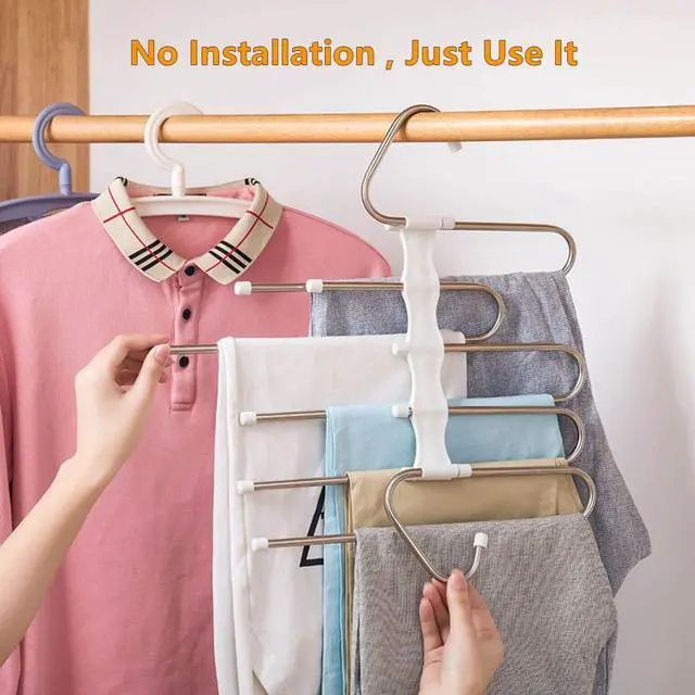 Alt view image 5 of 7 - Pants Hangers 2 Pack Space Saving Metal Closet Organizer,Clothes Pants Hangers,Anti-Slip Design,Closet Organizers and Storage for Pants Jeans Skirts Scarf Legging