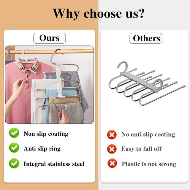 Alt view image 3 of 7 - Pants Hangers 2 Pack Space Saving Metal Closet Organizer,Clothes Pants Hangers,Anti-Slip Design,Closet Organizers and Storage for Pants Jeans Skirts Scarf Legging