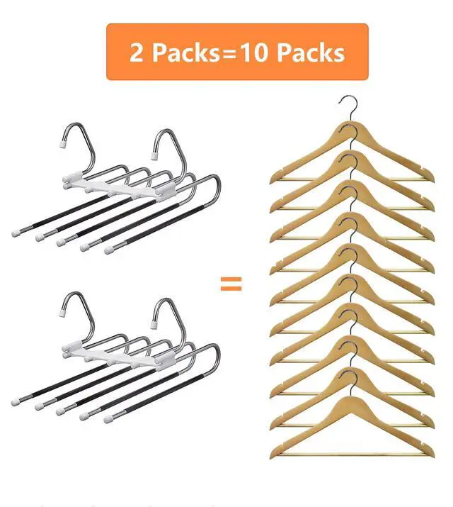 Alt view image 6 of 7 - Pants Hangers 2 Pack Space Saving Metal Closet Organizer,Clothes Pants Hangers,Anti-Slip Design,Closet Organizers and Storage for Pants Jeans Skirts Scarf Legging