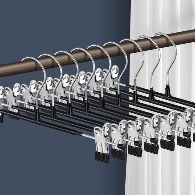 Main image of Pants Hangers with Clips for Women 20 Pack Adjustable Heavy Duty Space Saving Skirt Hangers Non-Slip Trousers, Jeans Clothes ,Shorts Black,12Inch
