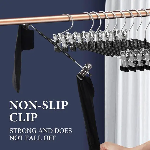 Alt view image 2 of 6 - Pants Hangers with Clips for Women 20 Pack Adjustable Heavy Duty Space Saving Skirt Hangers Non-Slip Trousers, Jeans Clothes ,Shorts Black,12Inch