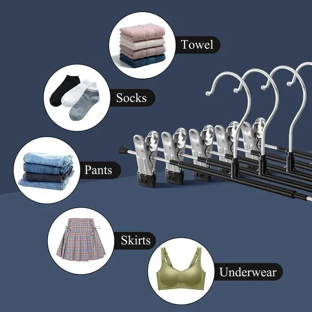 Alt view image 4 of 6 - Pants Hangers with Clips for Women 20 Pack Adjustable Heavy Duty Space Saving Skirt Hangers Non-Slip Trousers, Jeans Clothes ,Shorts Black,12Inch