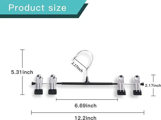 Alt view image 6 of 6 - Pants Hangers with Clips for Women 20 Pack Adjustable Heavy Duty Space Saving Skirt Hangers Non-Slip Trousers, Jeans Clothes ,Shorts Black,12Inch