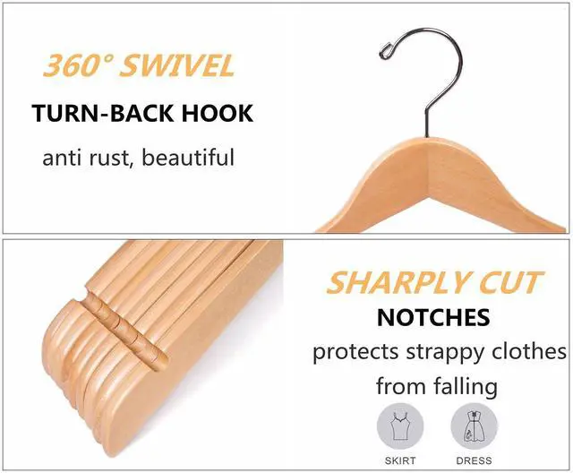 Alt view image 3 of 7 - 20 Pack Natural Wooden Shirt Hangers, Premiun Wood Coat Hangers Without bar, Clothes Hangers for Jacket, Bridal (Natural, 20)