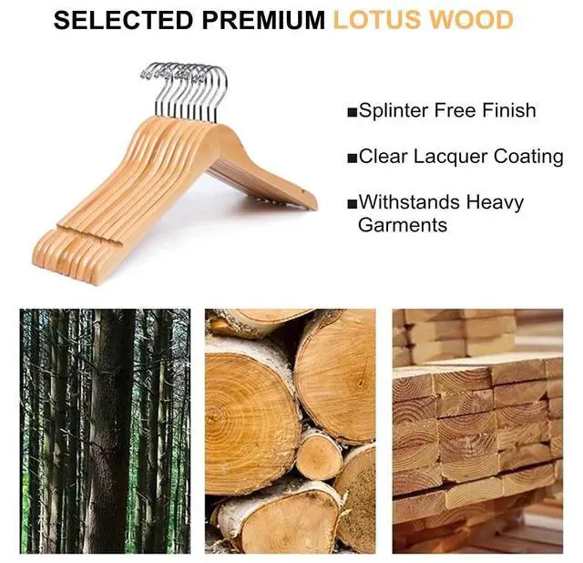 Alt view image 5 of 7 - 20 Pack Natural Wooden Shirt Hangers, Premiun Wood Coat Hangers Without bar, Clothes Hangers for Jacket, Bridal (Natural, 20)