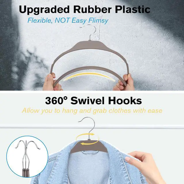 Alt view image 5 of 7 - Plastic Hangers for Clothes, Upgraded Rubber Non Slip Clothes Hangers, Non Velvet Durable Clothing Hangers, 15.7 Inches for Adults Clothes, Gray, 20 Pack