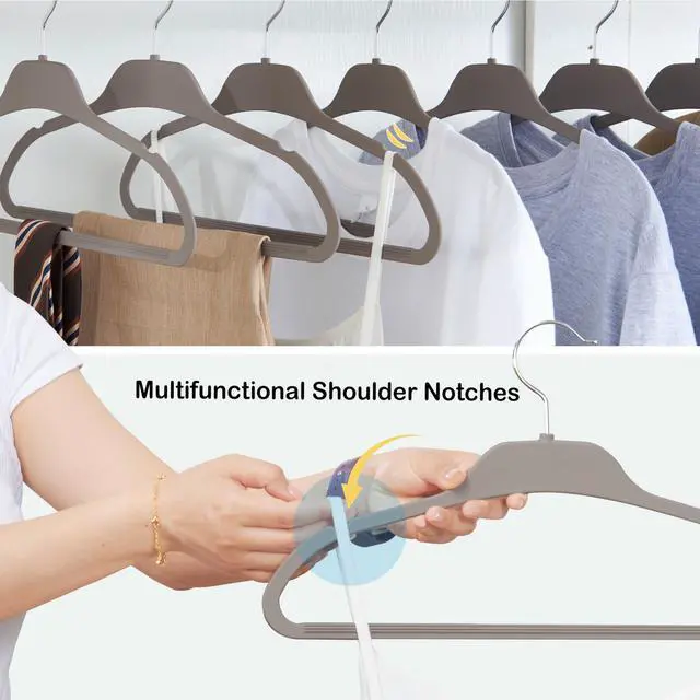Alt view image 4 of 7 - Plastic Hangers for Clothes, Upgraded Rubber Non Slip Clothes Hangers, Non Velvet Durable Clothing Hangers, 15.7 Inches for Adults Clothes, Gray, 20 Pack