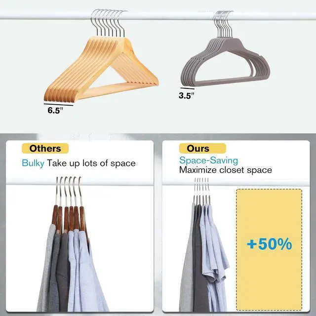 Alt view image 7 of 7 - Plastic Hangers for Clothes, Upgraded Rubber Non Slip Clothes Hangers, Non Velvet Durable Clothing Hangers, 15.7 Inches for Adults Clothes, Gray, 20 Pack