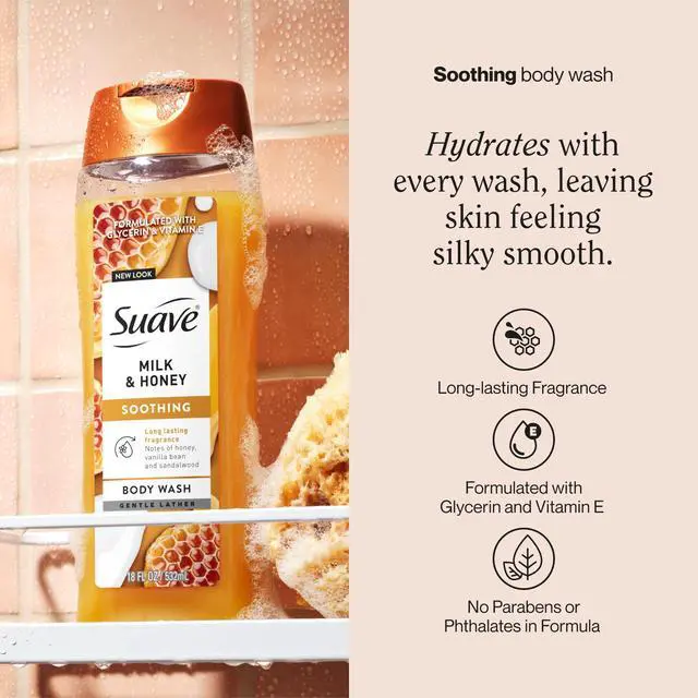 Alt view image 2 of 7 - Moisturizing Body Wash, with Milk & Honey and Vitamin E Extract, No Parabens, No Phtahaltes, 18 Oz Pack of 6