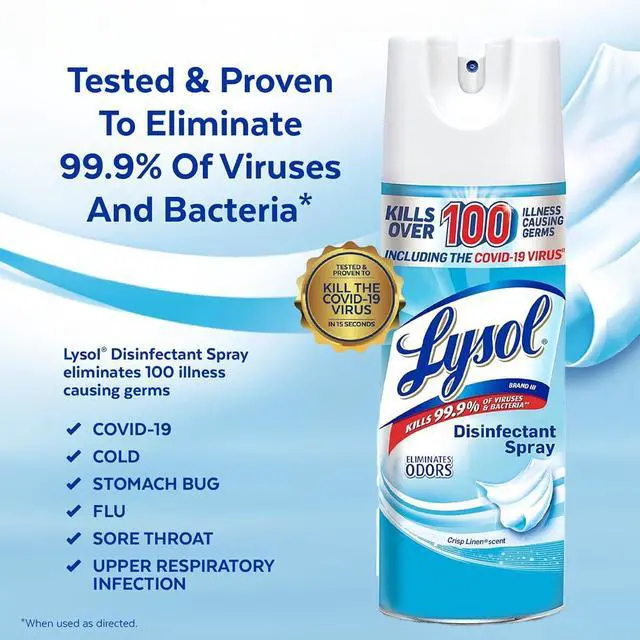 Alt view image 2 of 6 - Disinfectant Spray, Household Cleaning Supplies, Disinfecting Multi-Purpose Room Spray, Antibacterial Sanitizer, Deodorizer, Kills Hantavirus, Crisp Linen, 12.5 Fl Oz (Pack of 2)