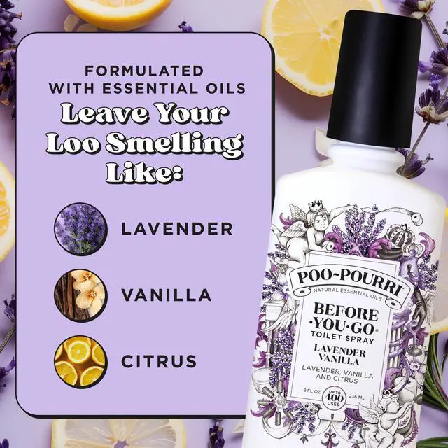 Alt view image 4 of 7 - Before-You-Go 8oz Air & Toilet Freshener Lavender Vanilla Spray Instantly Works to Trap Bathroom Odor Plant Based Ingredients & Essential Oils with Lavender, Vanilla & Citrus