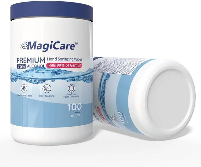 Main image of 75% Large Alcohol Wipes (2, 100ct Canisters, 200ct) - Hand Sanitizer Wipes, Unscented Hand Wipe, Cleaning, Sanitizing Wipe - Home, Office, Classroom, Car, Camping