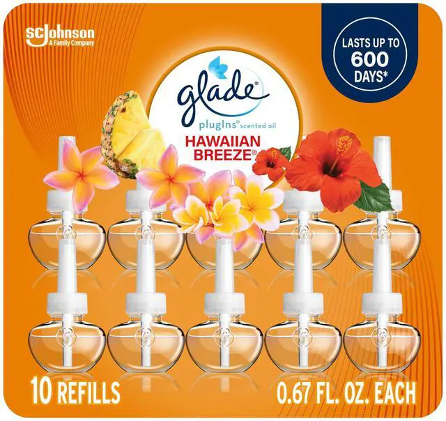 Main image of PlugIns Refills Air Freshener, Scented and Essential Oils for Home and Bathroom, Hawaiian Breeze, 6.7 Fl Oz, 10 Count