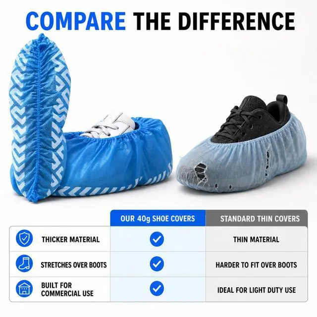 Alt view image 5 of 6 - Blue Indoor Disposable Shoe Covers - Disposable Non Slip Boot Covers - Indoor Reusable Booties - Treads - Water Resistant - 100 Pack, Large