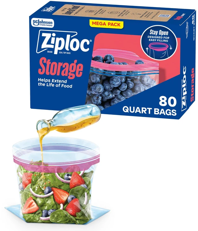 Main image of Quart Food Storage Bags, Stand-Up Bottom, Easy to Fill, 80 Count