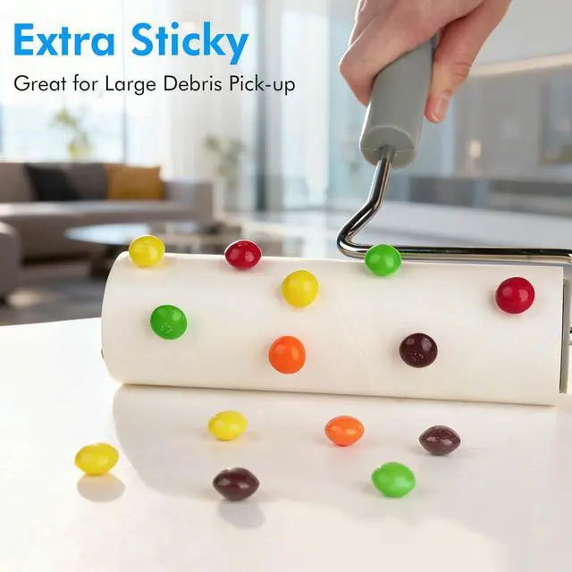 Alt view image 5 of 6 - Extra Sticky Large Surface Lint Roller, 6.3'' Giant Lint Roller for Pet Hair, Lint Remover Roller for Cat Hair, Clothes, Furniture (1 Handle + 450 Sheets)