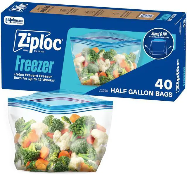 Main image of Half Gallon Food Storage Freezer Bags, Easy Open and Close, 40 Bags Total
