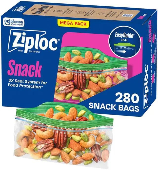 Main image of Snack Bags with EasyGuide Texture, Small Plastic Storage Bags with Grip 'N Seal Technology, 280 Bags Total