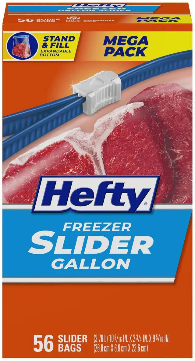 Main image of Slider 1 Gallon Freezer Bags, 56 Count, Gallon Slider Bags for Freezer, Holds Raw Meat, Soups, Prepped Fruits and Veggies, and More, Writable Label, Secure Zip and Click Closure
