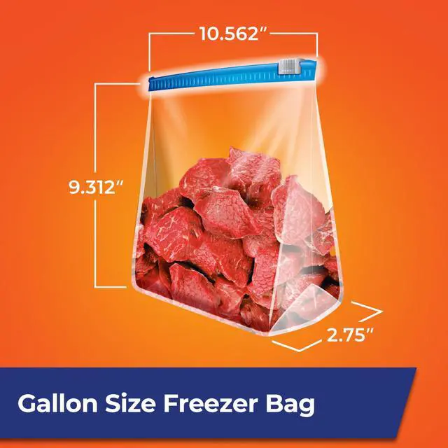 Alt view image 7 of 7 - Slider 1 Gallon Freezer Bags, 56 Count, Gallon Slider Bags for Freezer, Holds Raw Meat, Soups, Prepped Fruits and Veggies, and More, Writable Label, Secure Zip and Click Closure