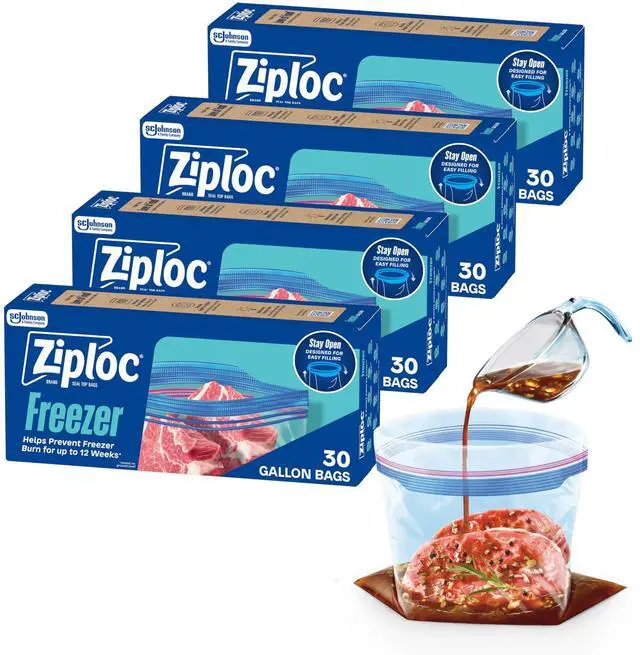 Main image of Gallon Food Storage Freezer Bags, 120ct Total, Stand-Up Bottom, Easy to Fill, 30 Count, 4 Pack