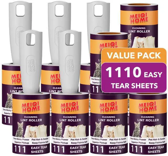 Main image of Lint Rollers for Pet Hair Extra Sticky, 1110 Sheets Mega Value Set Lint Roller with 5 Upgraded Handles, 10 Rollers Portable Pet Lint Roller for Clothes, Furniture, Dog & Cat Hair Removal