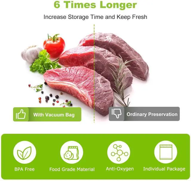 Alt view image 3 of 7 - Vacuum Sealer Bags, 8" x 50' Rolls 2 pack for Food Storage Saver, Bpa Free, Heavy Duty, Commercial Grade Textured Food Roll, Customized Size Bag for Sous Vide Cooking,VB3209
