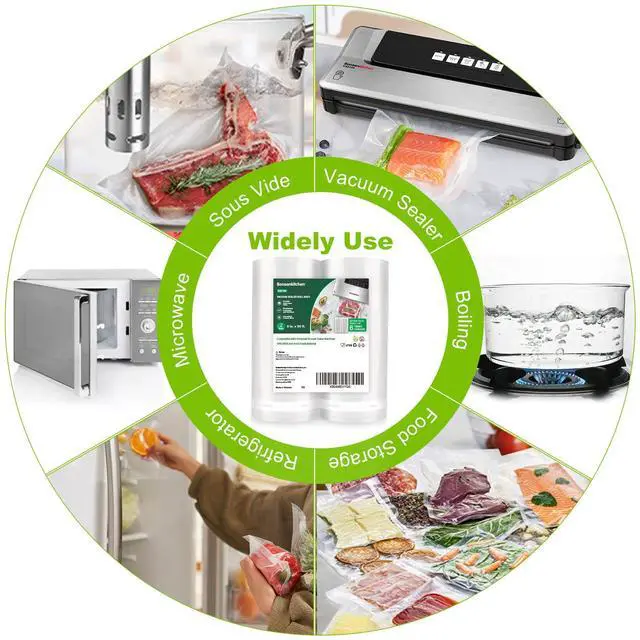 Alt view image 4 of 7 - Vacuum Sealer Bags, 8" x 50' Rolls 2 pack for Food Storage Saver, Bpa Free, Heavy Duty, Commercial Grade Textured Food Roll, Customized Size Bag for Sous Vide Cooking,VB3209
