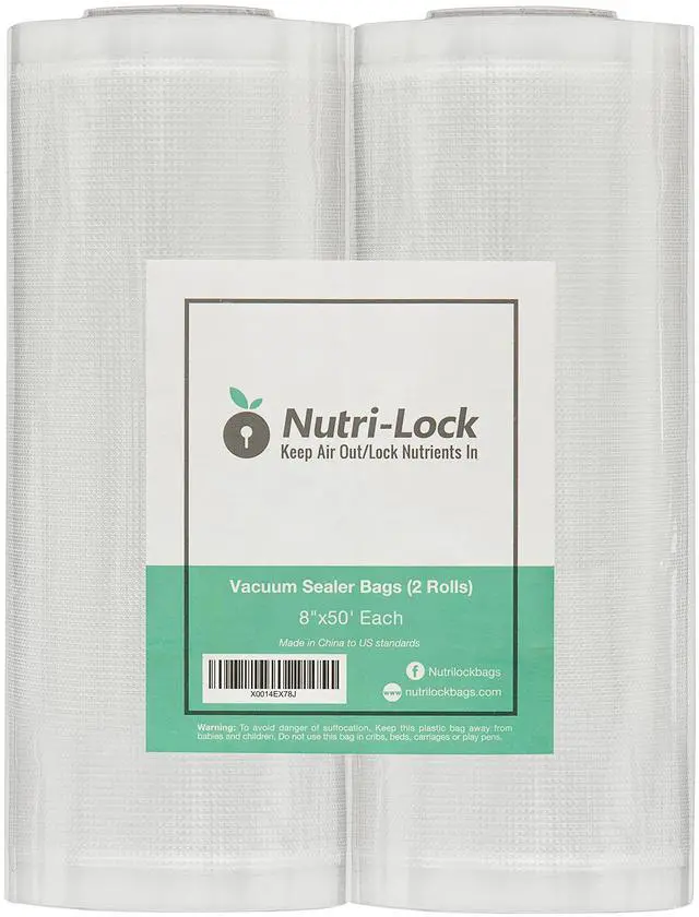 Main image of Lock Vacuum Sealer Bags - Set of 2 8x50 Inch BPA-Free Rolls - Food Saver Vac Seal for Sous Vide & Meal Prep - Commercial Grade Foodsaver Bag