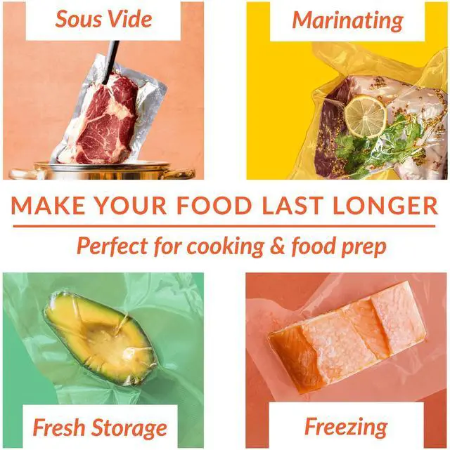 Alt view image 2 of 7 - Lock Vacuum Sealer Bags - Set of 2 8x50 Inch BPA-Free Rolls - Food Saver Vac Seal for Sous Vide & Meal Prep - Commercial Grade Foodsaver Bag