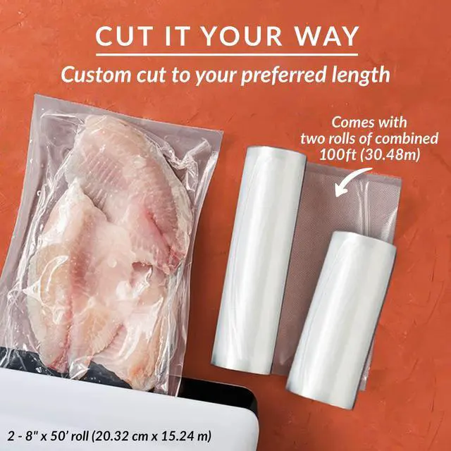 Alt view image 5 of 7 - Lock Vacuum Sealer Bags - Set of 2 8x50 Inch BPA-Free Rolls - Food Saver Vac Seal for Sous Vide & Meal Prep - Commercial Grade Foodsaver Bag